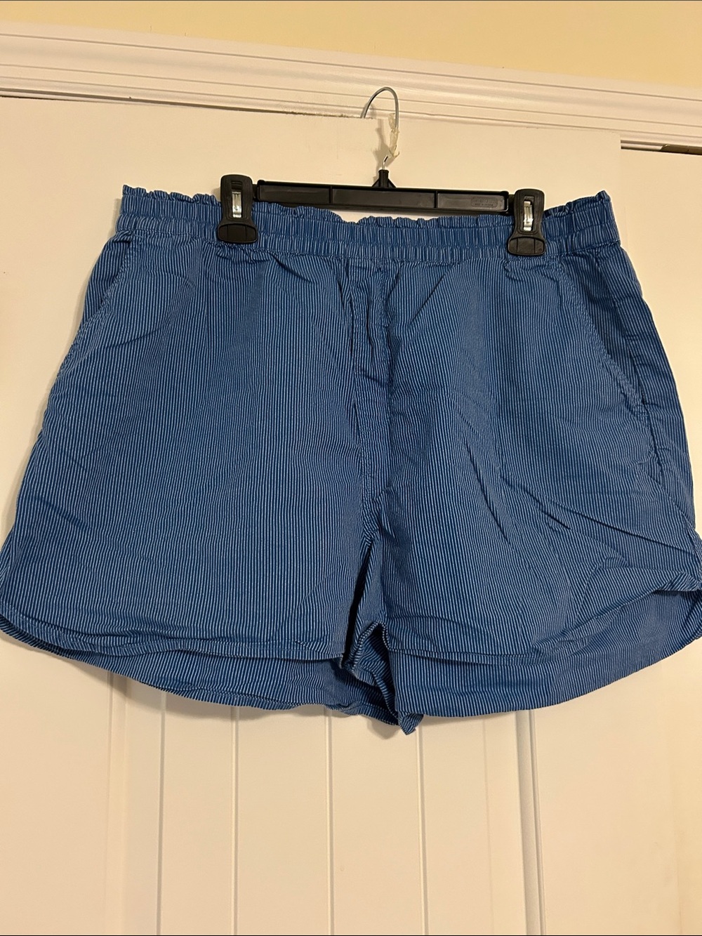 Madewell Blue Pinstripe High-Waist Elastic Shorts